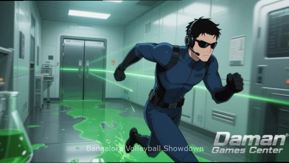 Bangalore Volleyball Showdown - Exciting Match Bangalore Volleyball Showdown gameplay showing a player spiking the ball with crowd in background